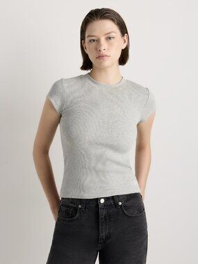Cotton Micro-Rib Crewneck Tee in Grey